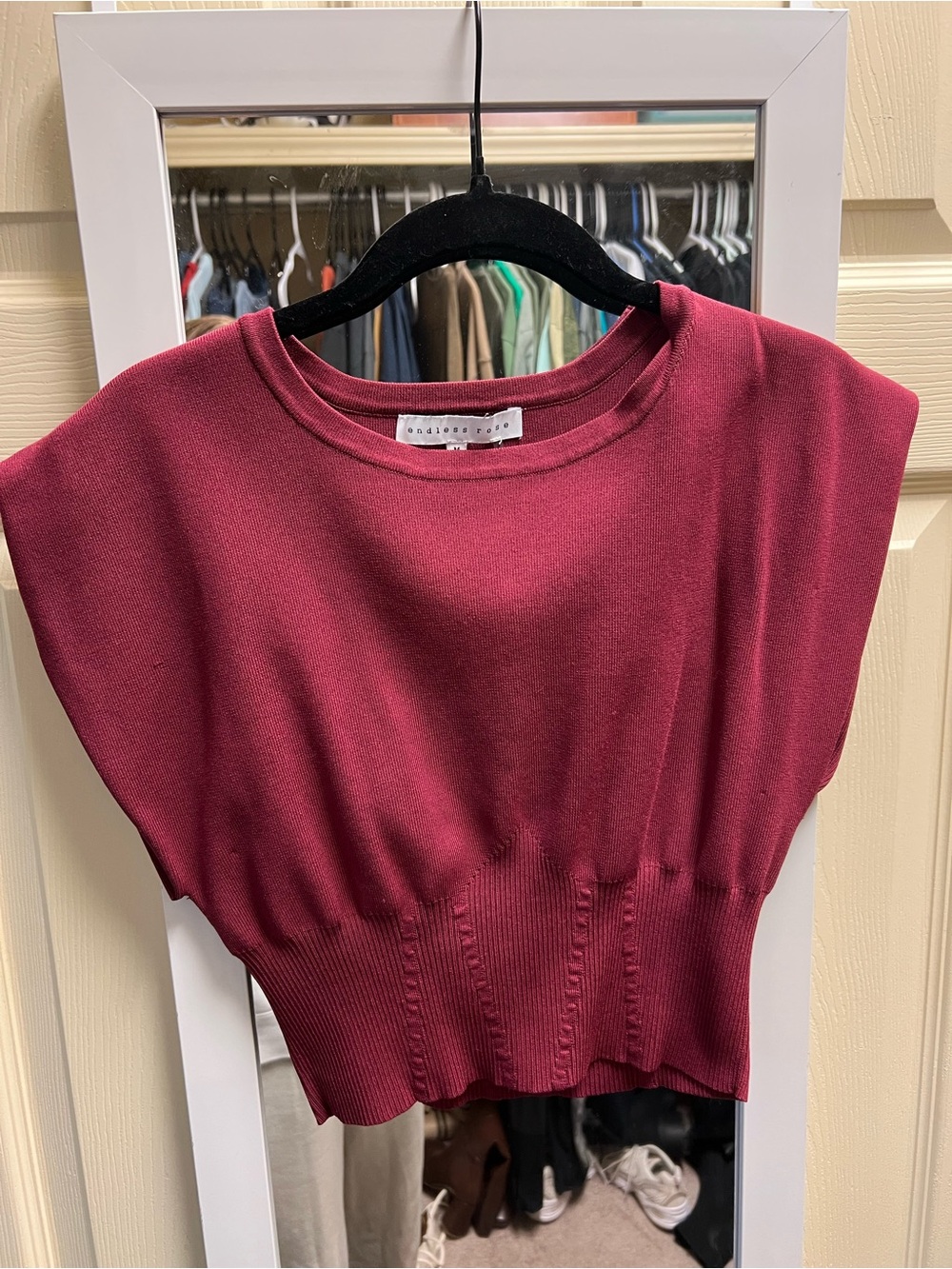 Endless Rose Burgundy Cap-Sleeve Knit Top